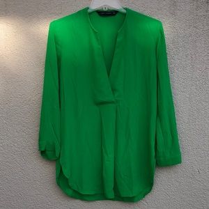 ZARA Woman / Viscose Deep V Blouse - Green / WORN ONCE!